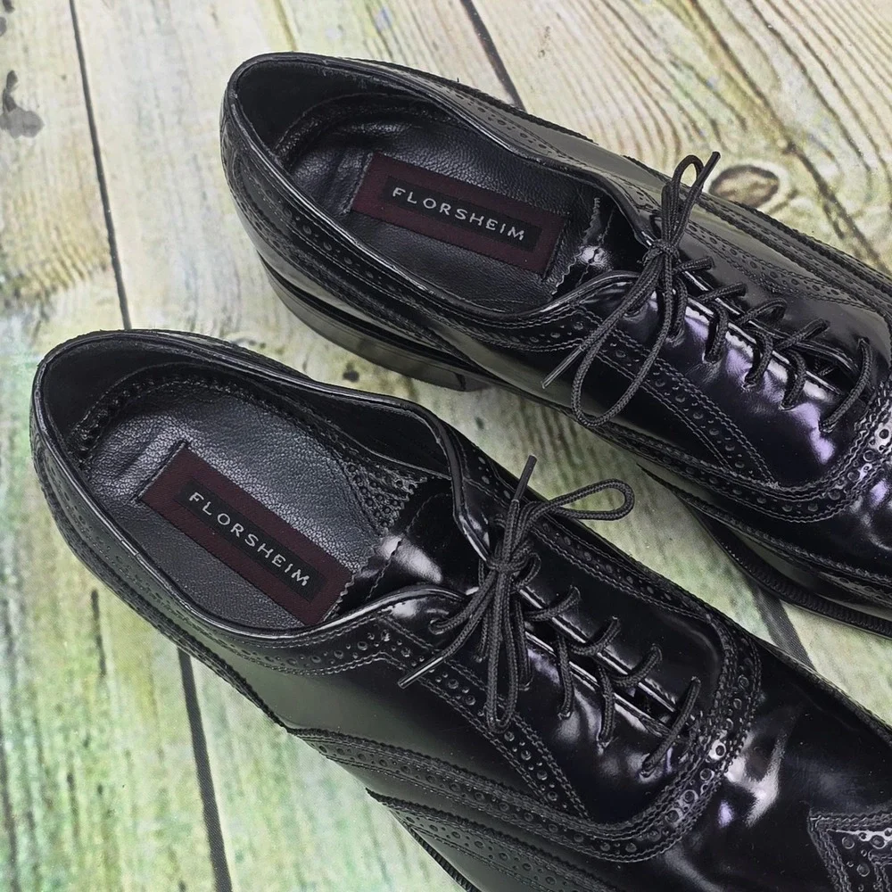 Florsheim Lexington Wingtip Oxford Mens 11 B Black Leather Brogue Dress Shoes